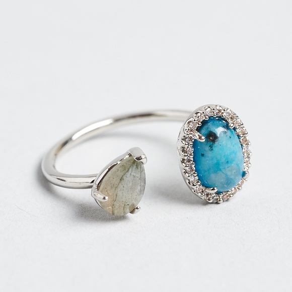 TAI RING WITH LABRADORITE & DARK BLUE OPAQUE STONE - Picture 1 of 7